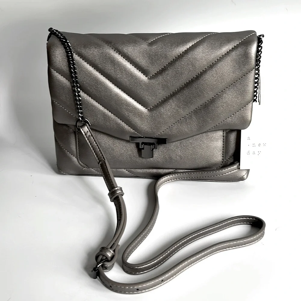 A New Day Quilted Boxy Crossbody Bag Metallic Gray